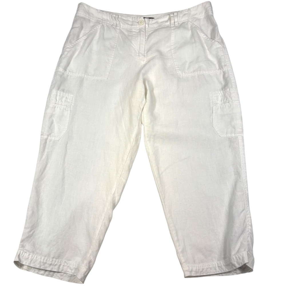 Tommy Bahama White 100% Linen Crop Pants Women S 14 Boho Beachy Resort Coastal‎